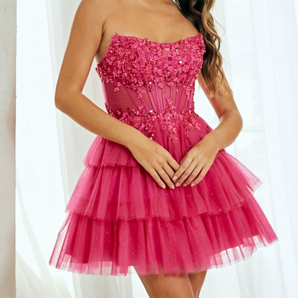 New Sleeveless Strapless Sequins Embellished Mini Dress w/ Sheer Bodice AC 9066S